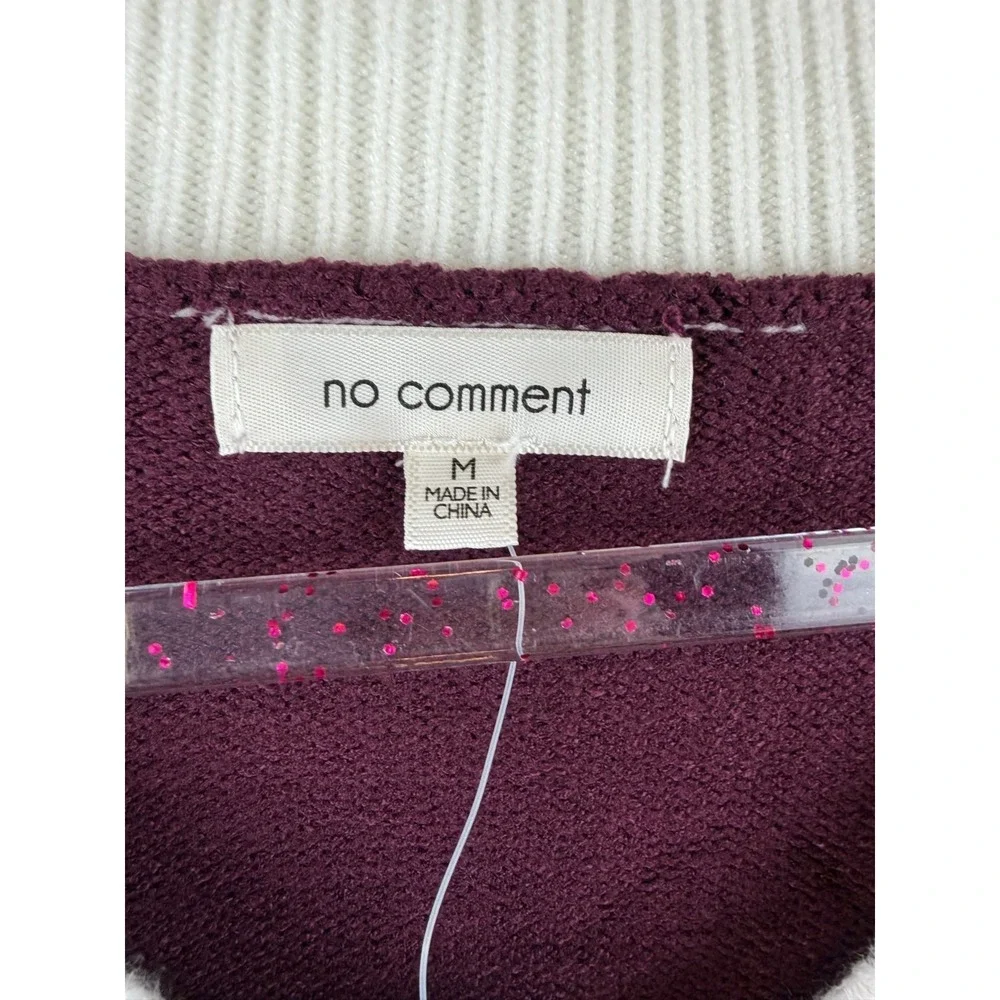 No Comment Sweater Varsity VNeck Maroon 90 Graphic Oversized Preppy Retro Medium
